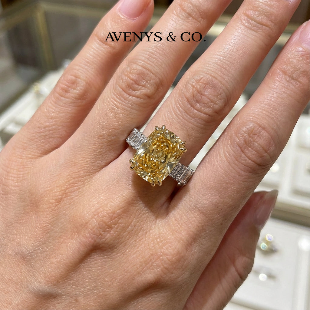 Crown Eternity Ring with Yellow Cushion Stone – on White Gold