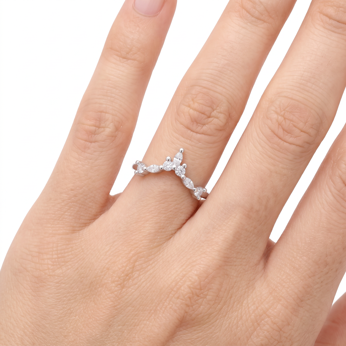 AV Forever™ V Marquise Eternity Ring (2mm) with White Marquise Stone – on White Gold