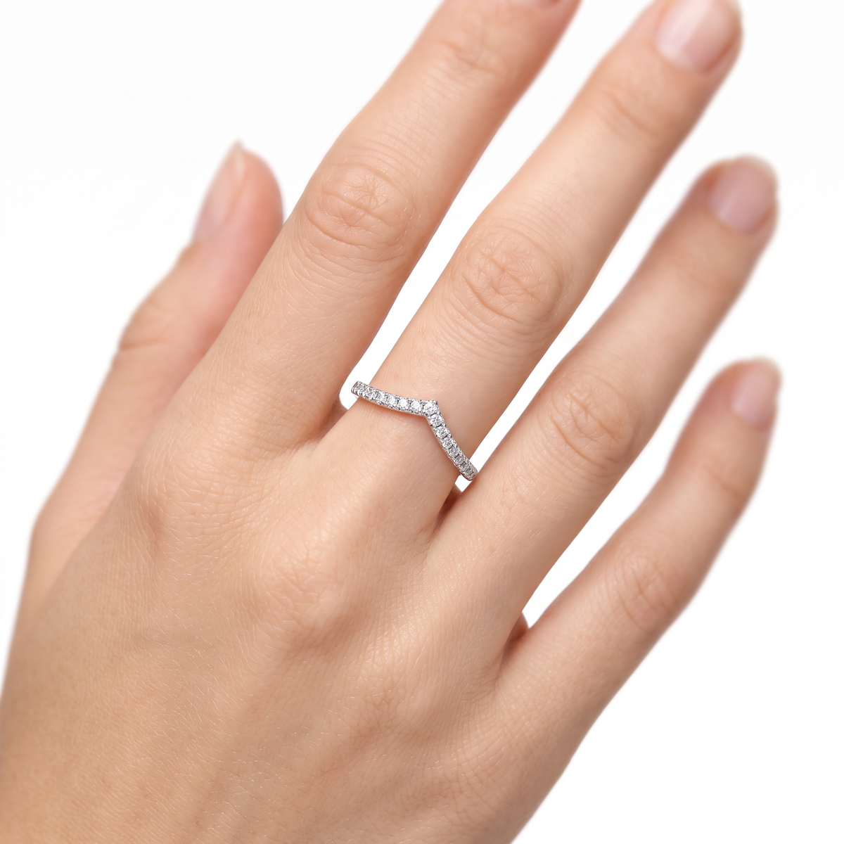 AV Forever™ V Half Eternity Ring (2mm) with White Round Stone – on White Gold