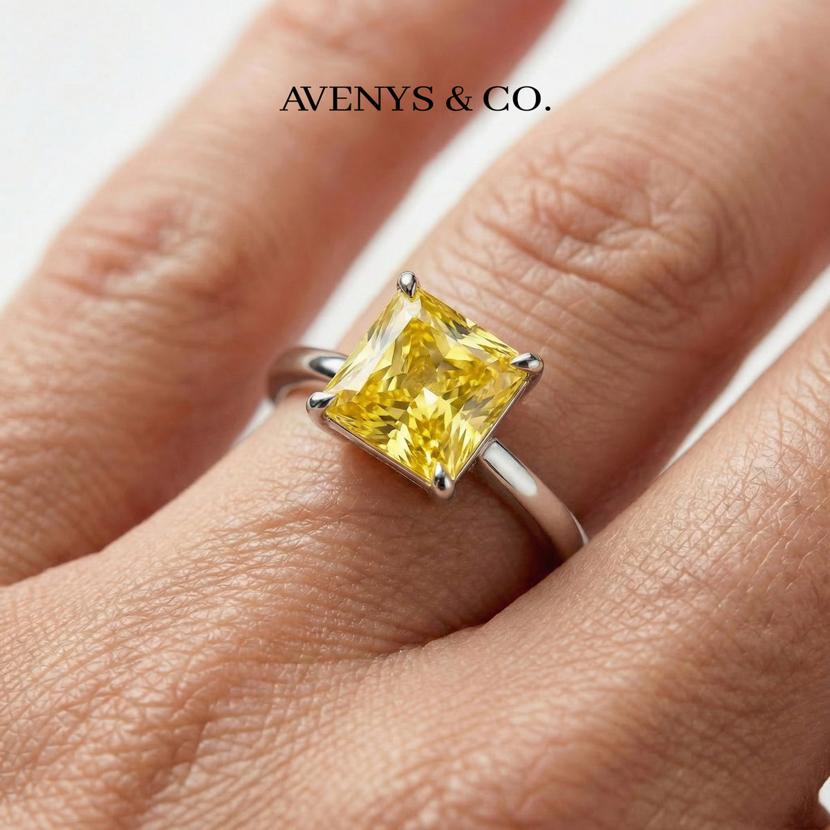 Princess Square Ring with Yellow Princess Stone – on White Gold