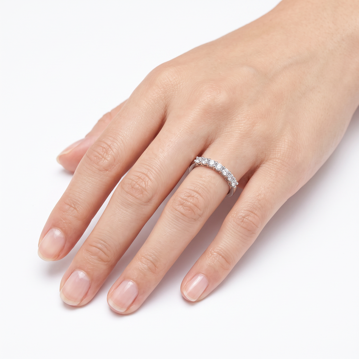 AV Forever™ Air Half Eternity Ring (3mm) with White Round Stone – on White Gold