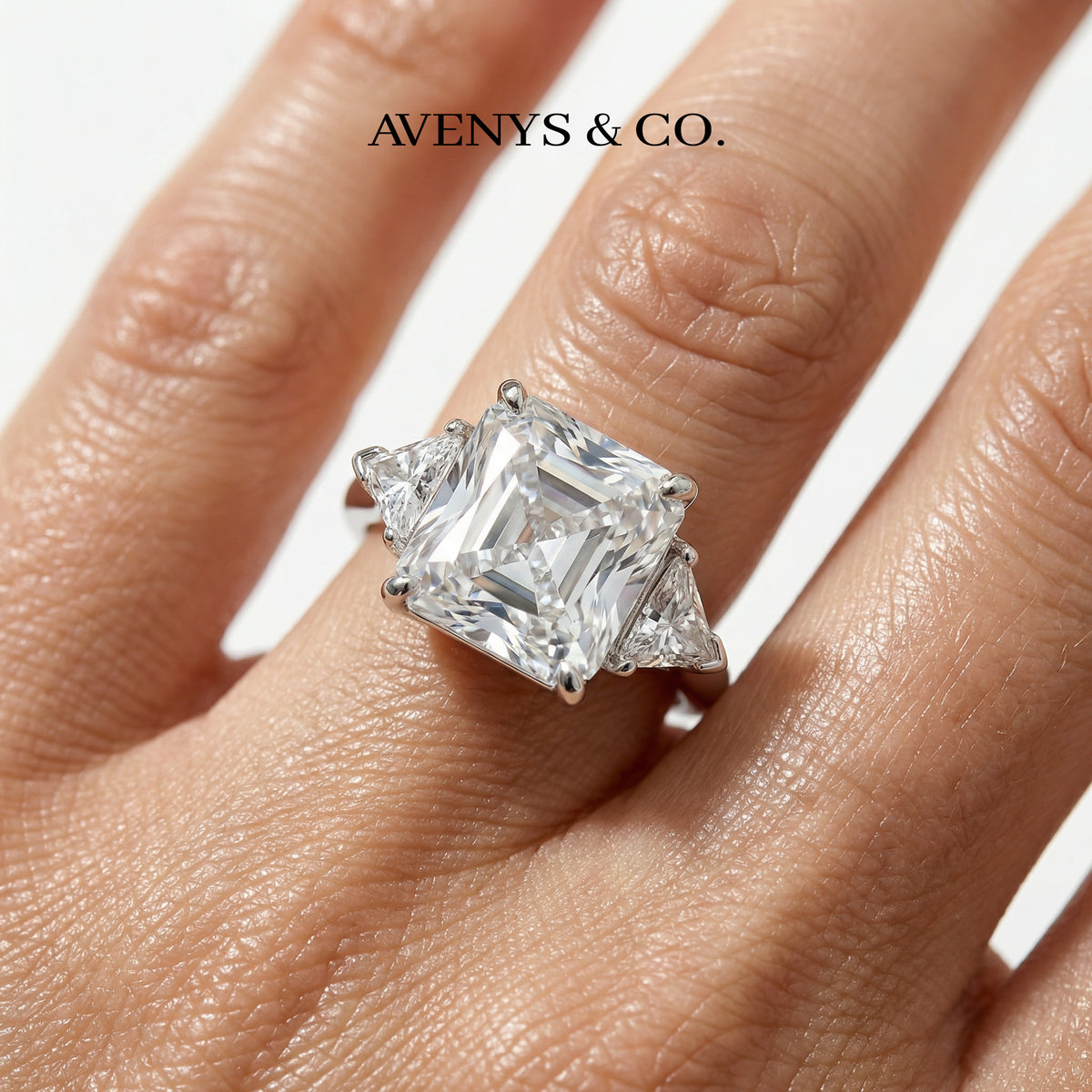 Square Radiant Ring with White Radiant Stone – on White Gold