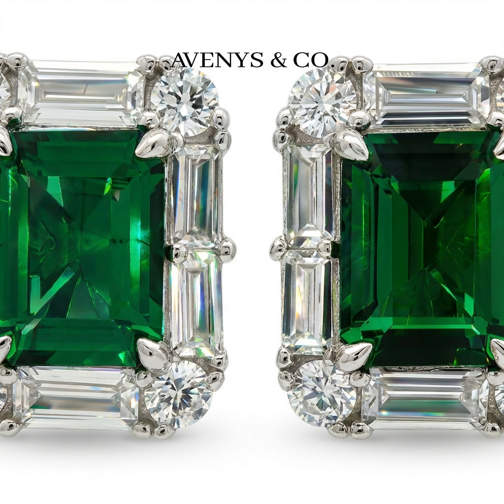 Eden Earrings with Green Emerald Stone – on White Gold