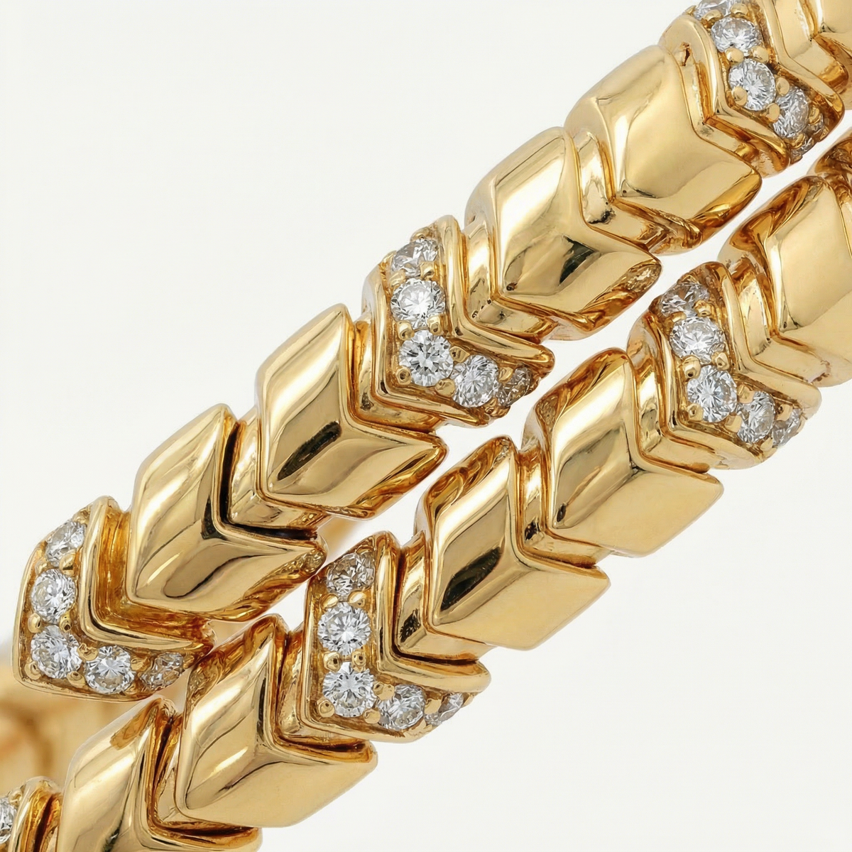 Chevron Bangle Chevron Bangle with White Round Stone – on Yellow Gold – AVENYS MALAYSIA