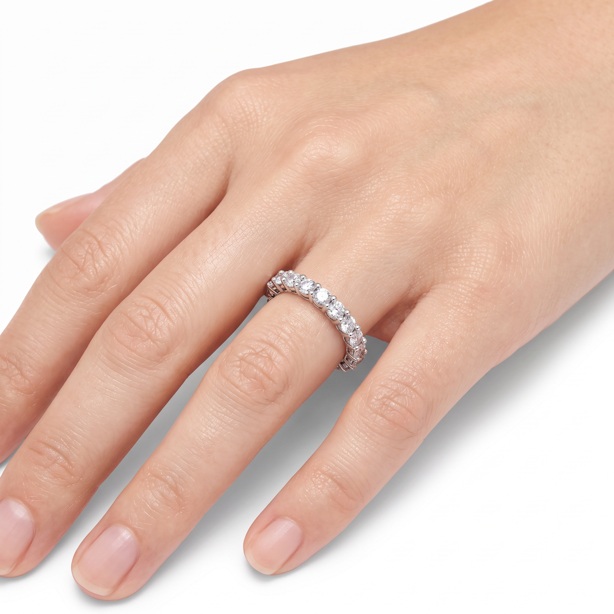 AV Forever™ Half French Pave Eternity Ring (2mm) with White Round Stone – on White Gold