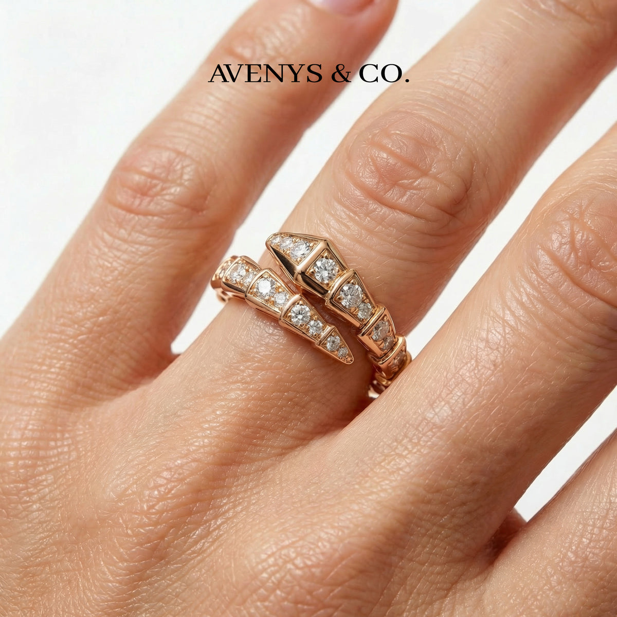 Coil Pave Ring with White Round Stone – on Rose Gold
