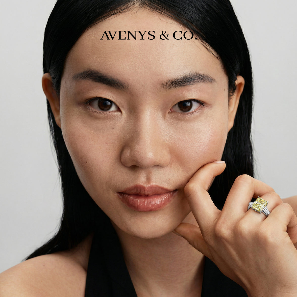 Radiant Trilogy Ring with Yellow Radiant Stone – on White Gold
