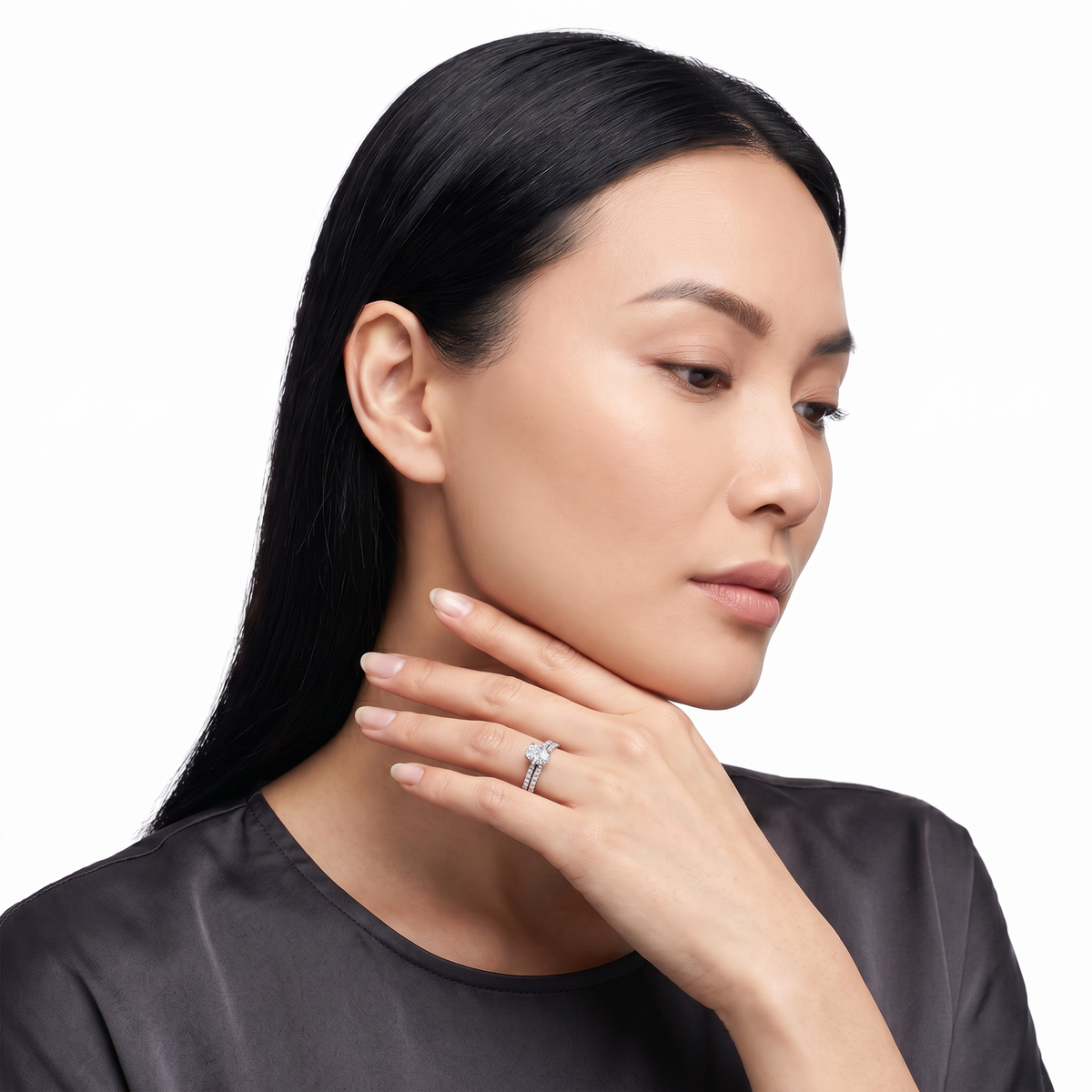 AV Dua™ Oval Ring Set with White Oval Stone – on White Gold