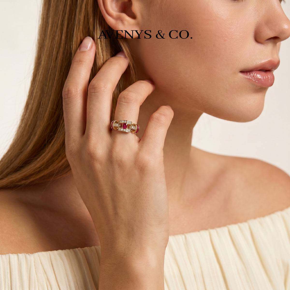 Libre Ring with Red Emerald Stone – on Yellow Gold