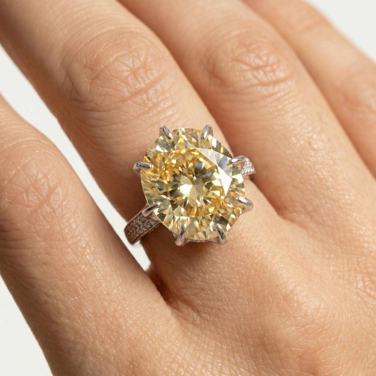 Imperial Ring with Yellow Oval Stone – on White Gold