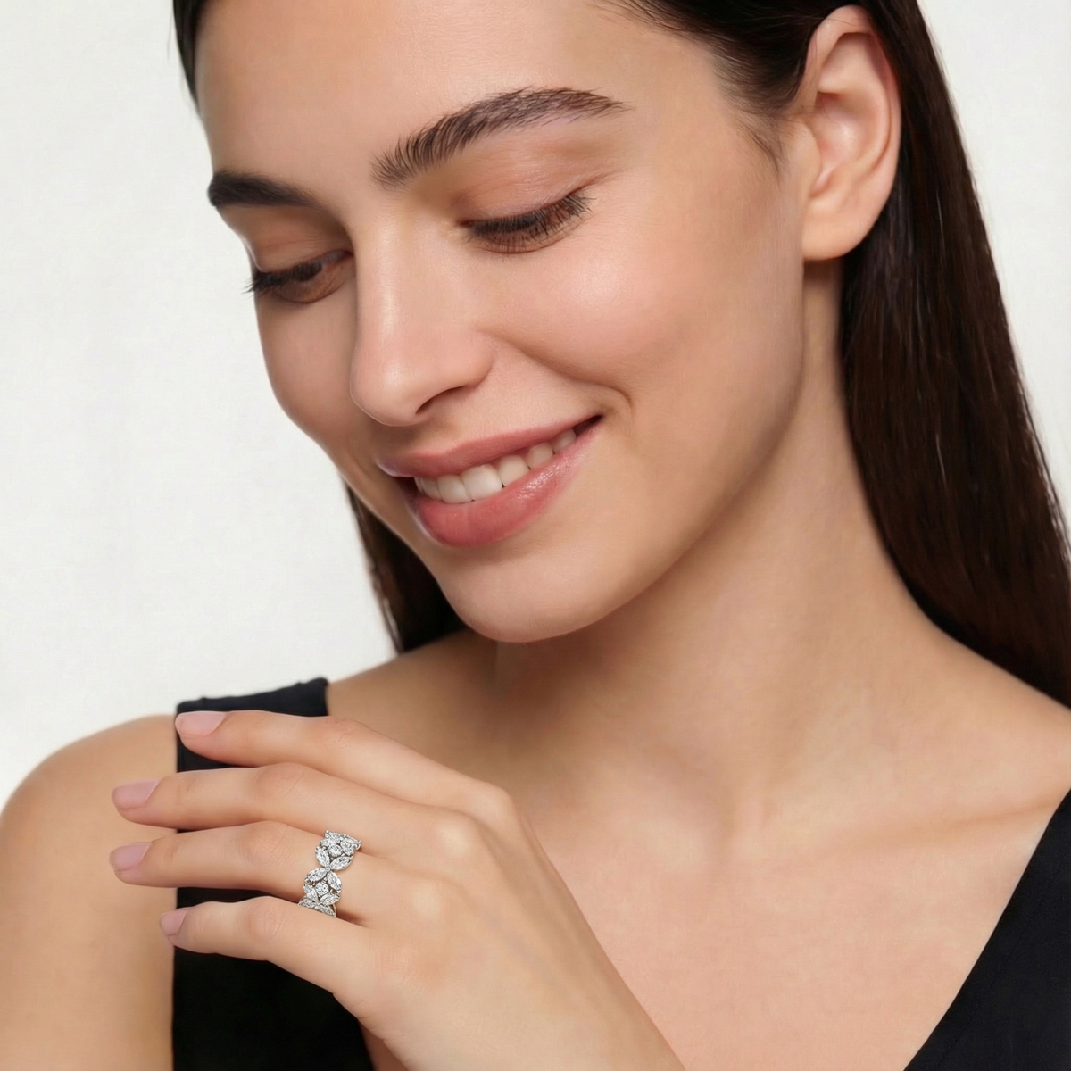 Pear Marquis Eternity Ring with White Pear Stone – on White Gold