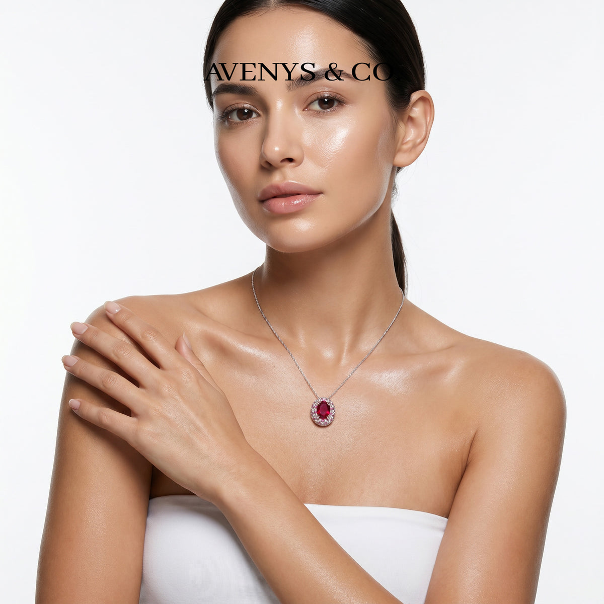 Ruby Empress with Red Oval Stone – on White Gold