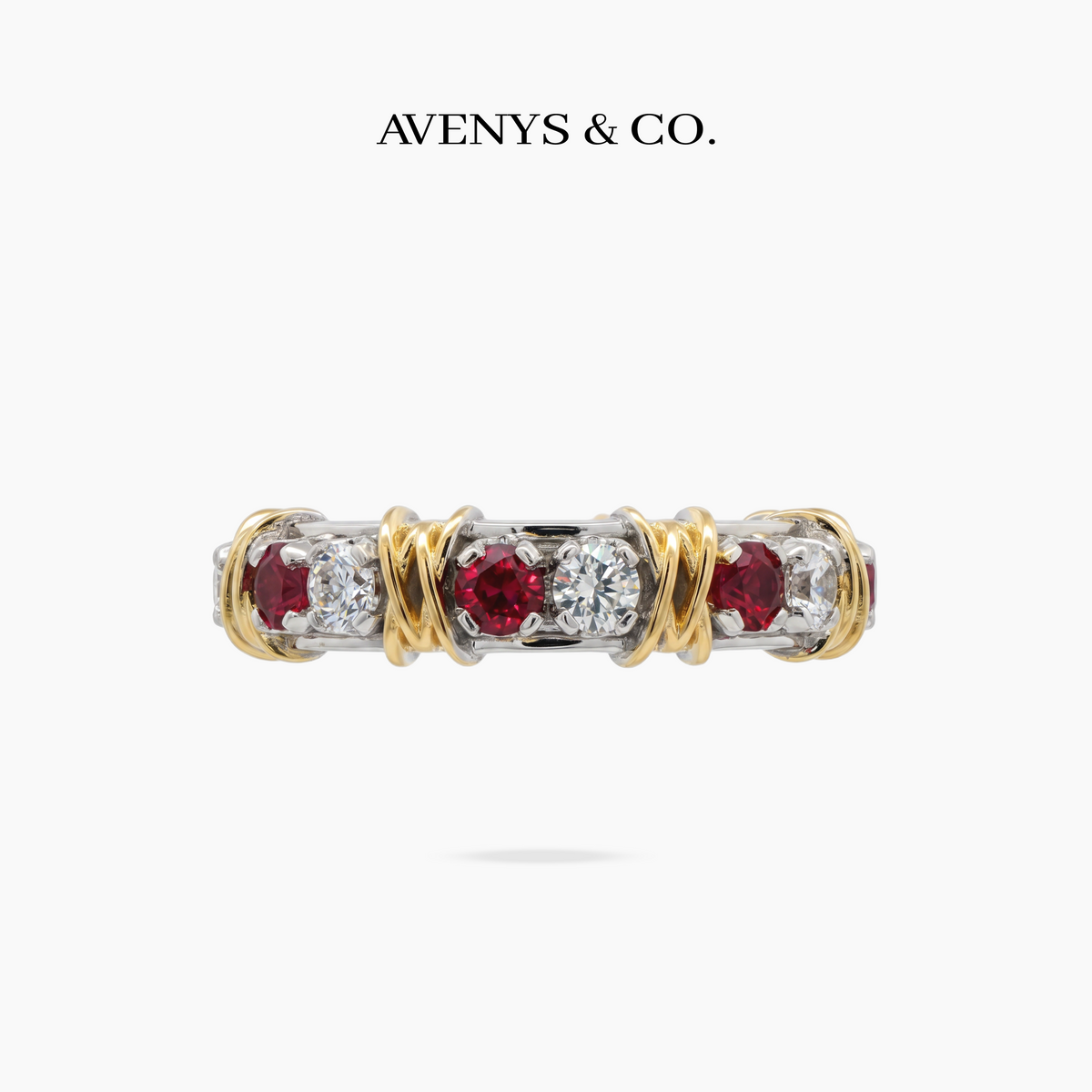 AV Signature Ring Womens with Red Round Stone – on White Gold