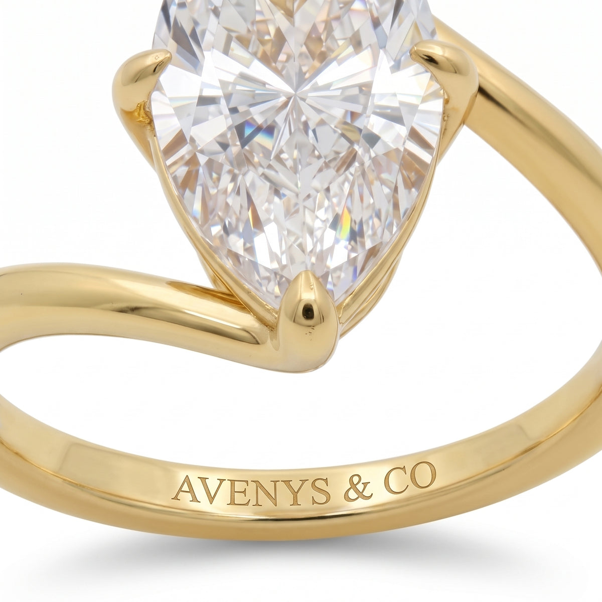 Bypass Marquise Ring with White Marquise Stone – on Yellow Gold