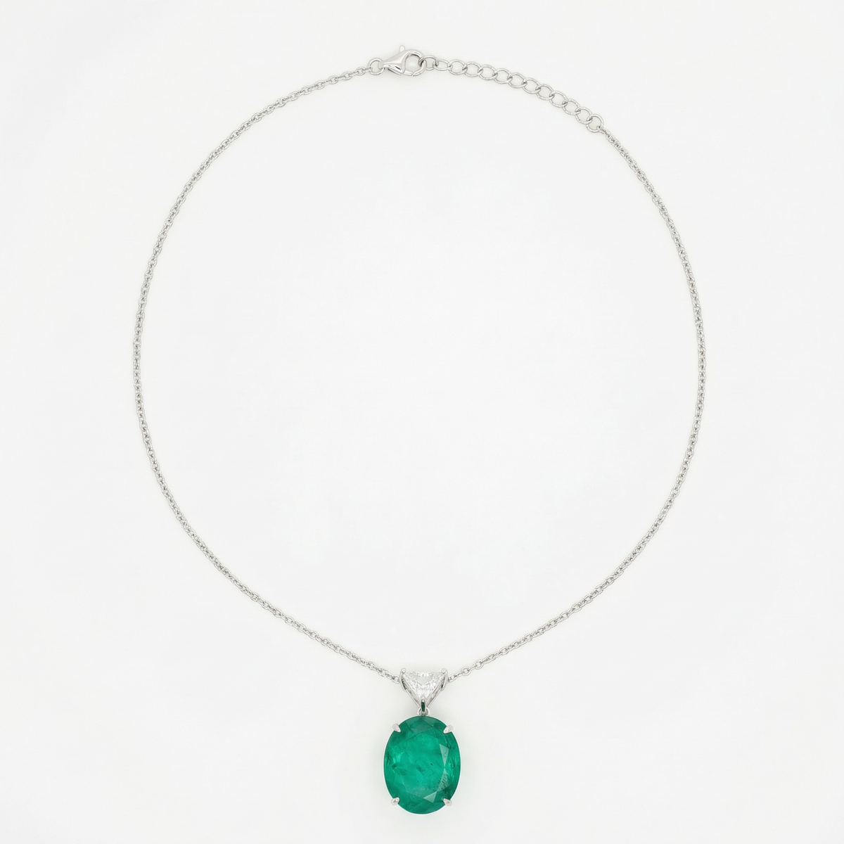 Oval Triangle Necklace  with Paraiba Oval Stone – on White Gold