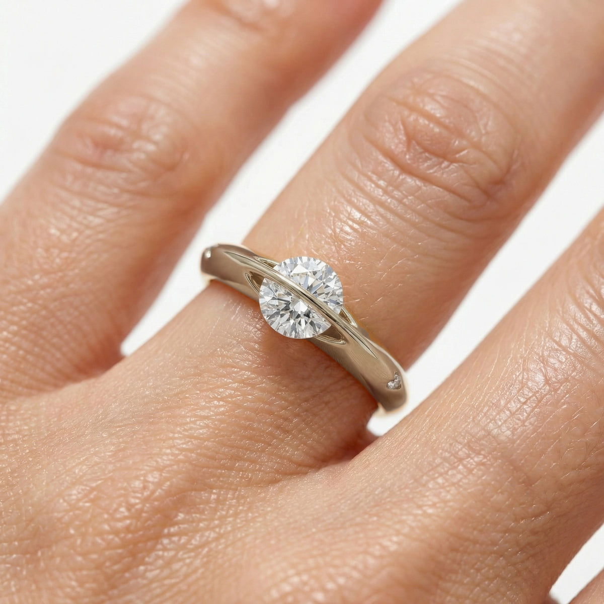 Dancing Diamonds Slim Ring with White Round Stone – on White Gold