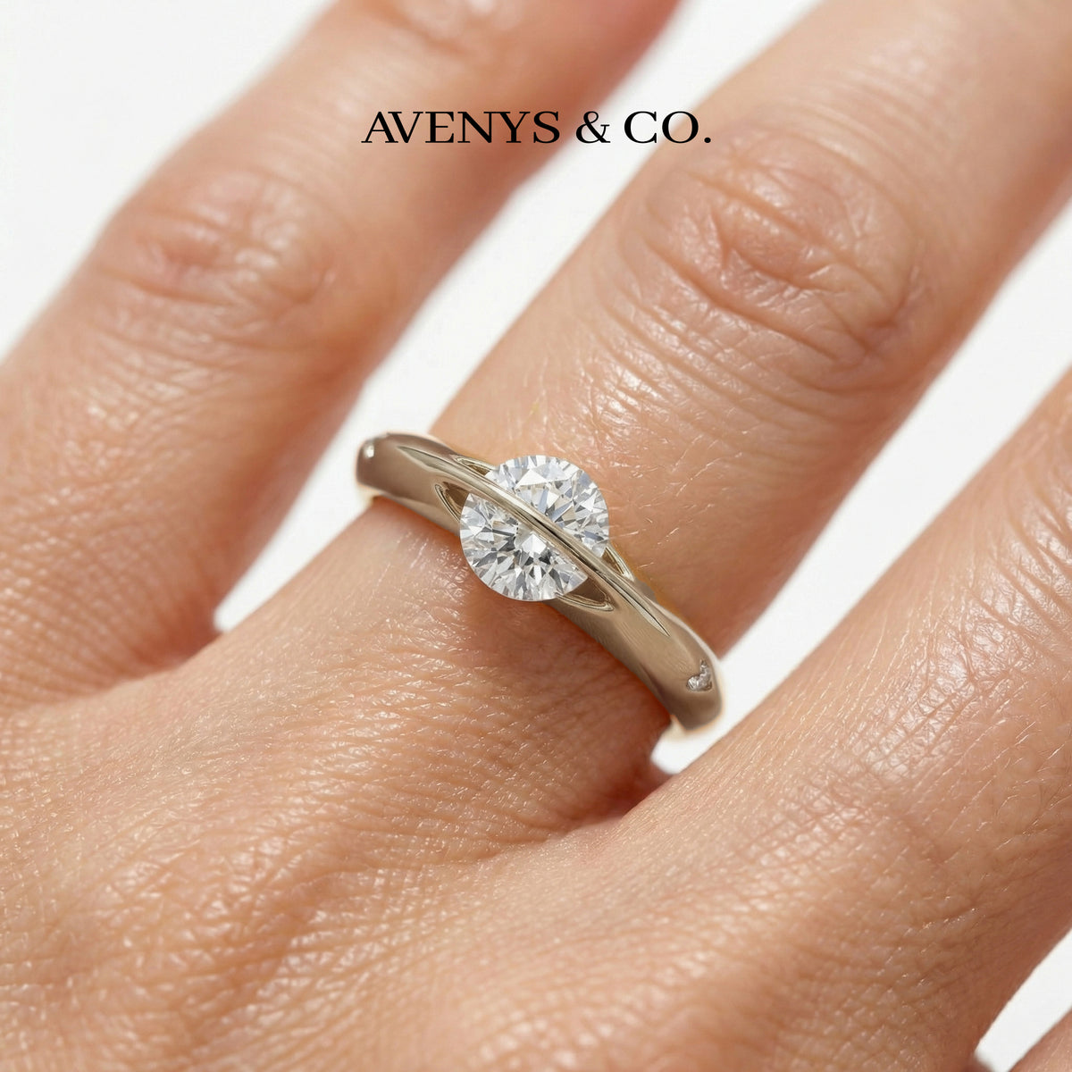 Dancing Diamonds Slim Ring with White Round Stone – on White Gold