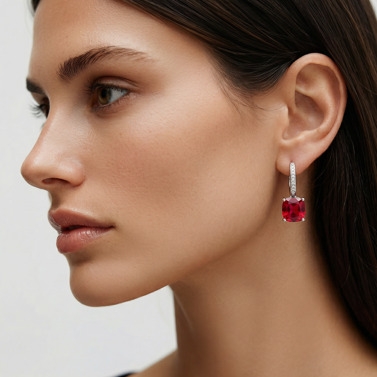 Princess Drop Earring with Red Princess Stone – on White Gold