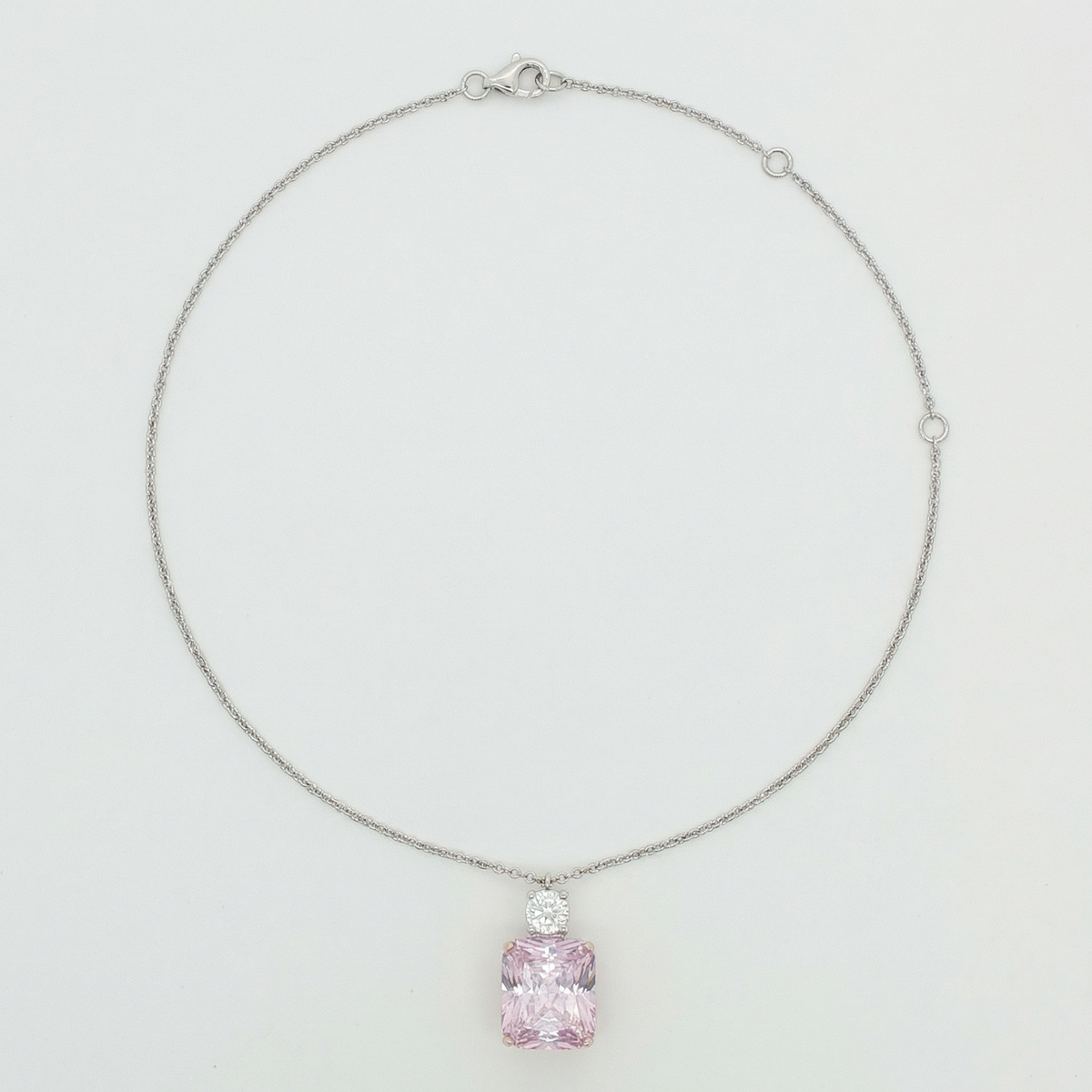 Radiant Pendant Necklace with Pink Radiant Stone – on White Gold