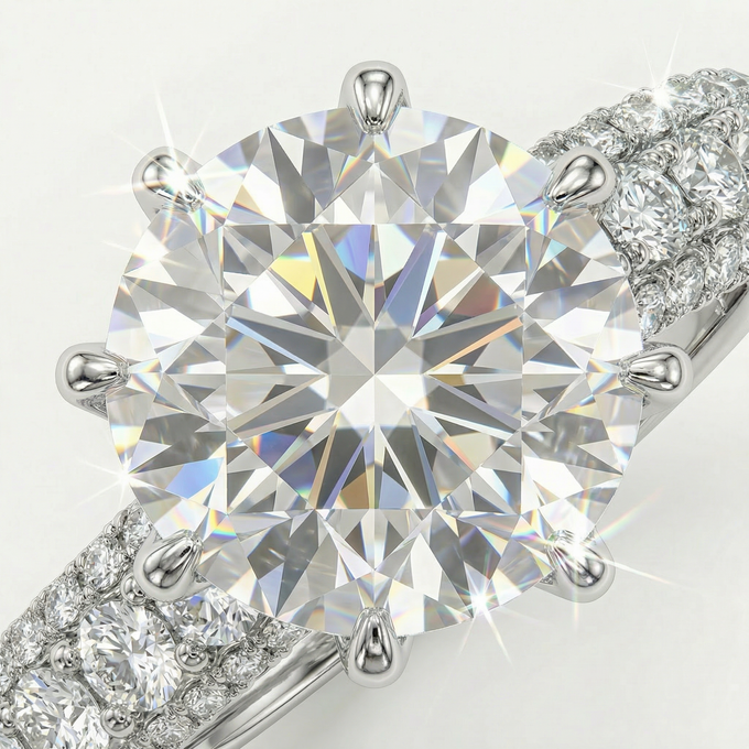 Stardust 6ct Solitaire Ring with White Round Stone – on White Gold