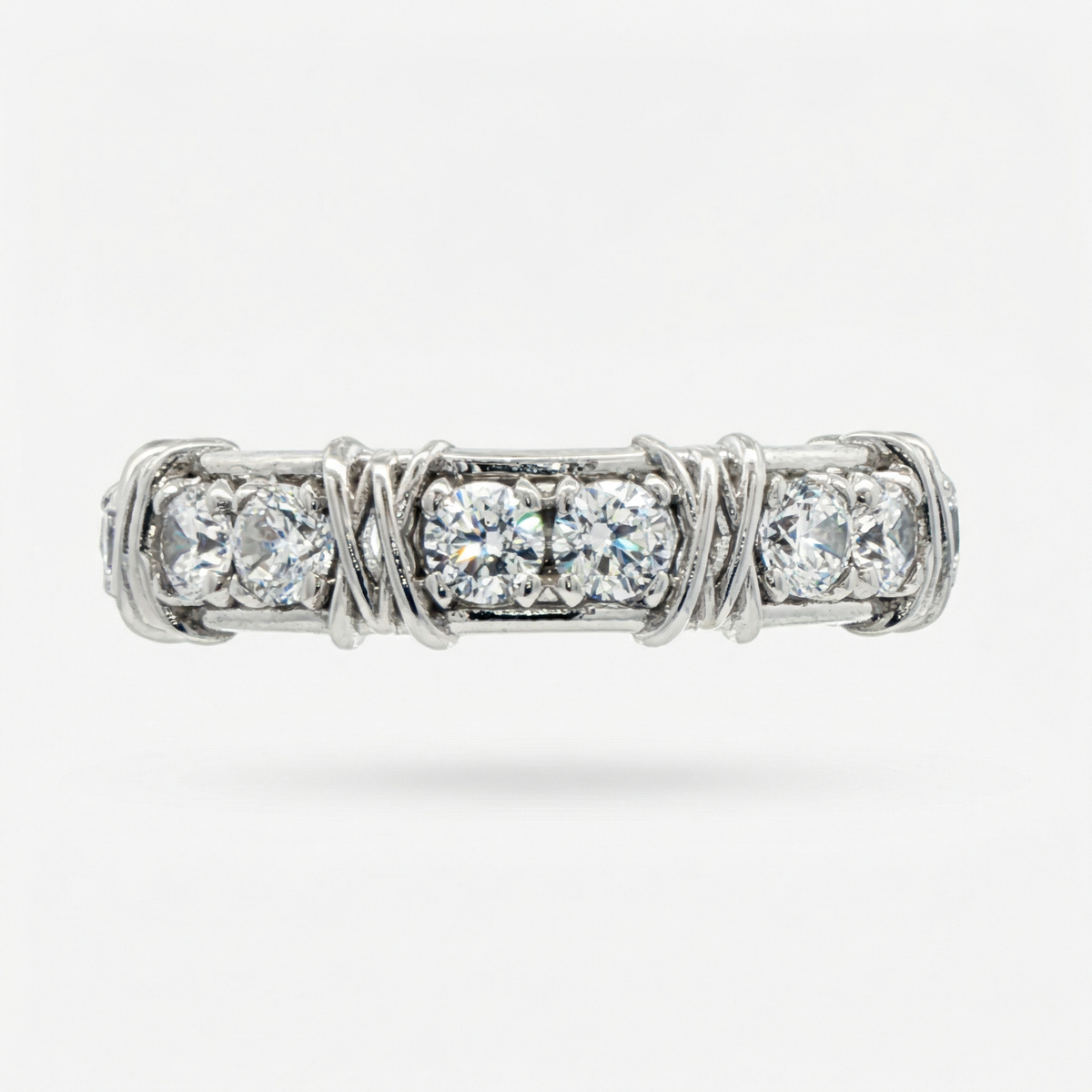 AV Signature Ring Mens with White Round Stone – on White Gold