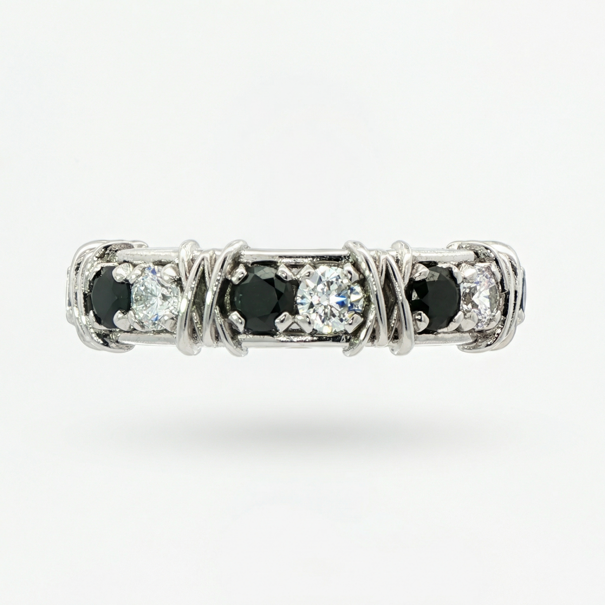 AV Signature Ring Mens with Black Round Stone – on White Gold