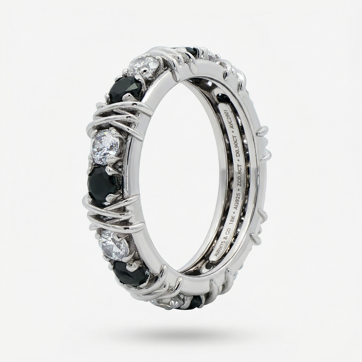 AV Signature Ring Mens with Black Round Stone – on White Gold