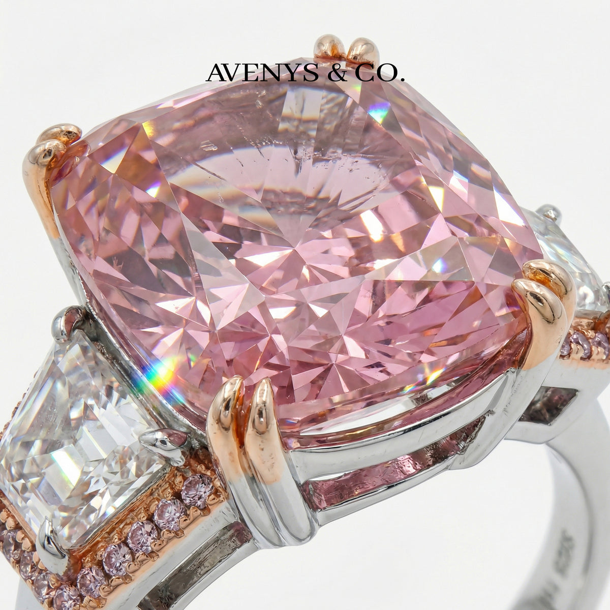 Trilogy Halo Ring with Pink Cushion Stone – on White Gold
