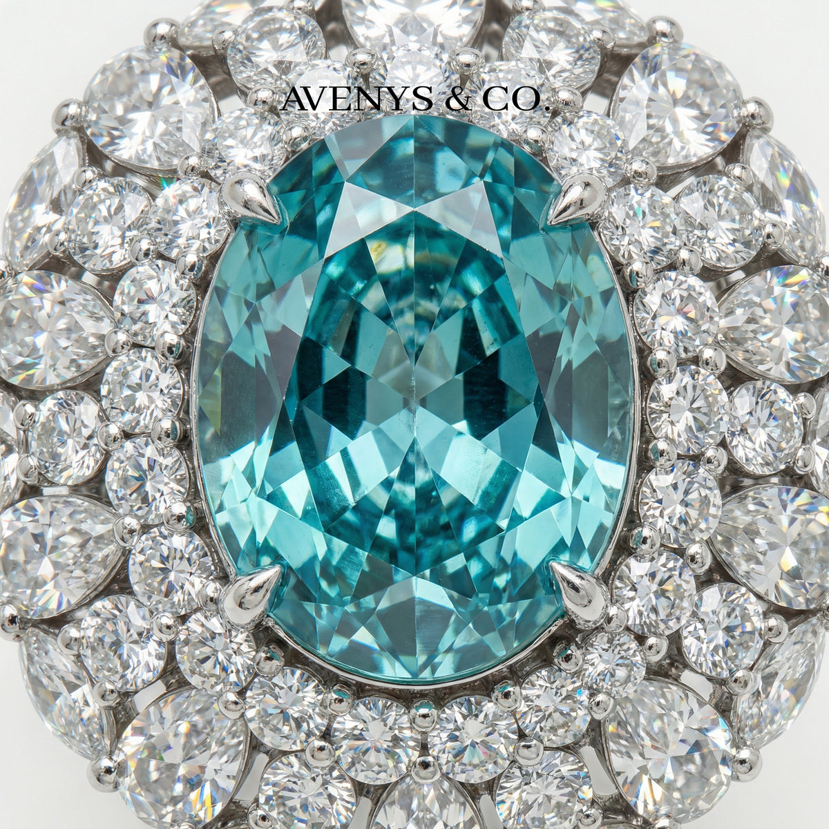 Seafoam Halo Ring with Paraiba Oval Stone – on White Gold