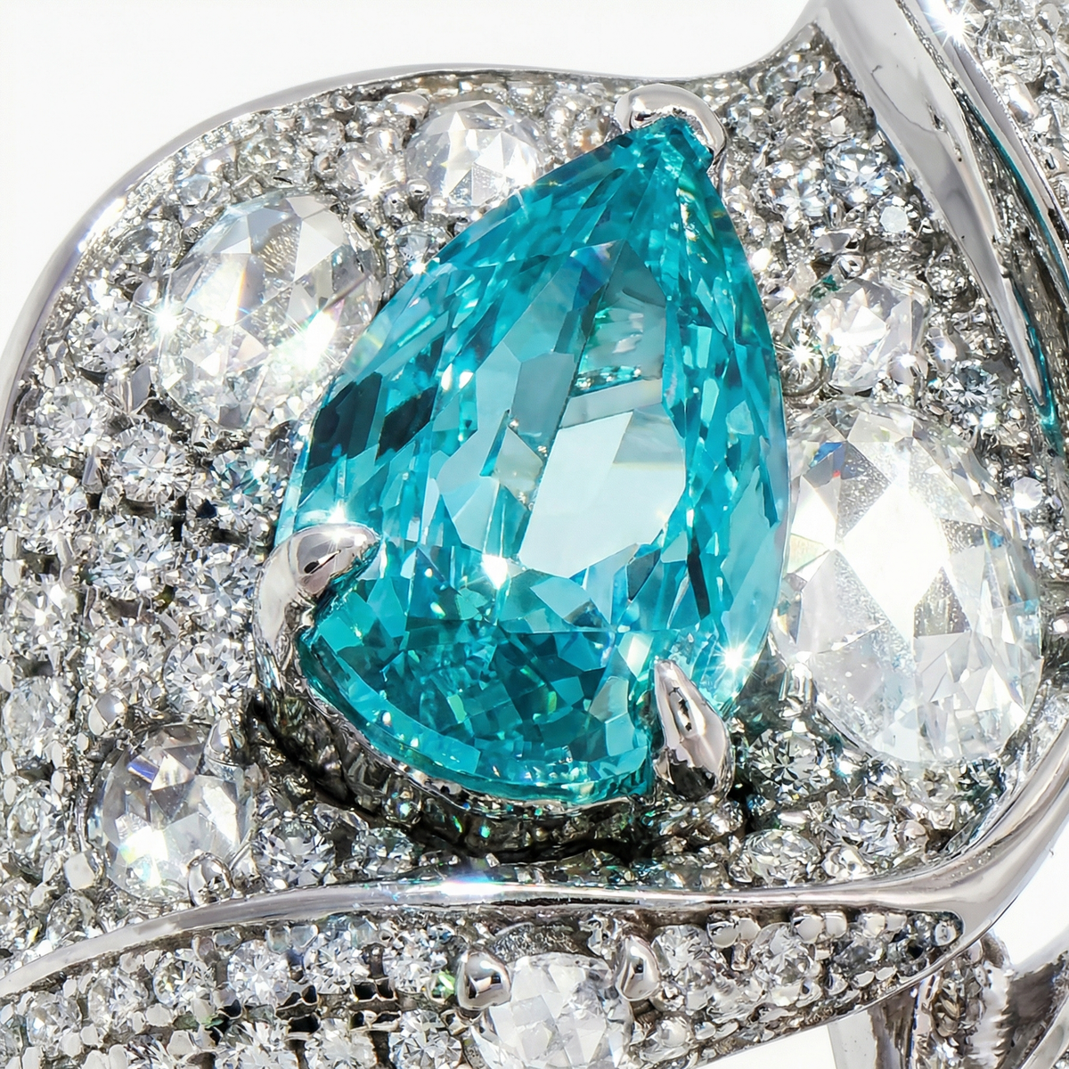 Siren Pave Ring with Paraiba Pear Stone – on White Gold