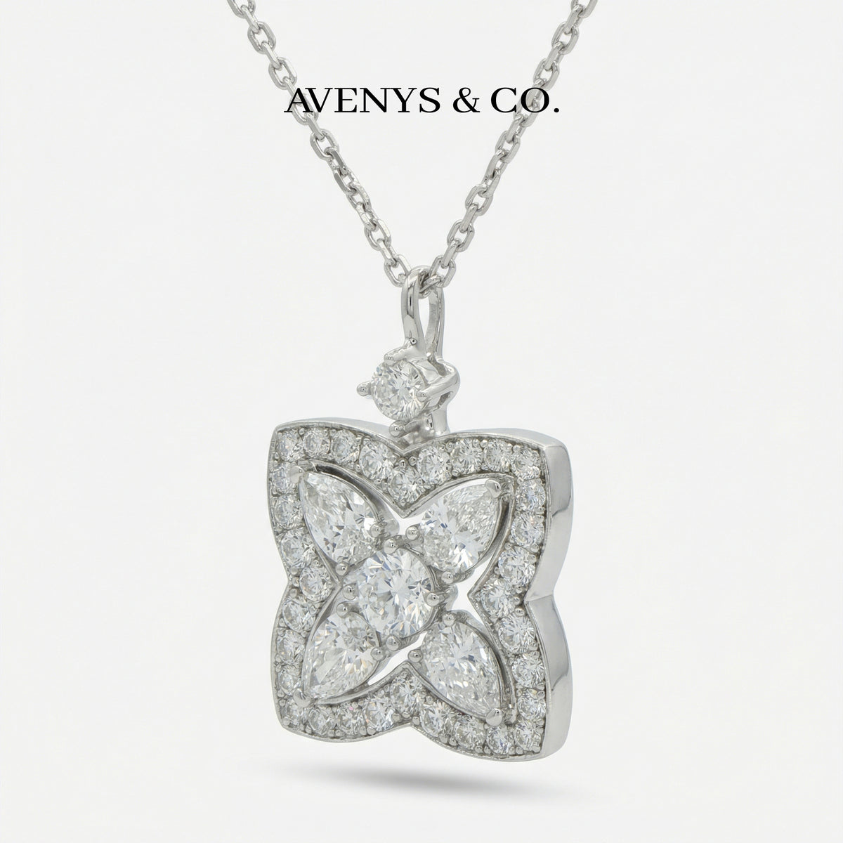 Lotus Classic Necklace with White Round Stone – on White Gold