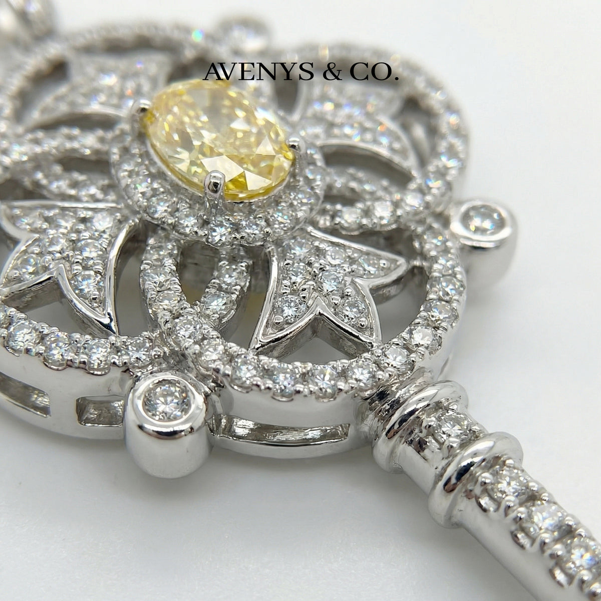 Key Necklace with White Round Stone – on White Gold