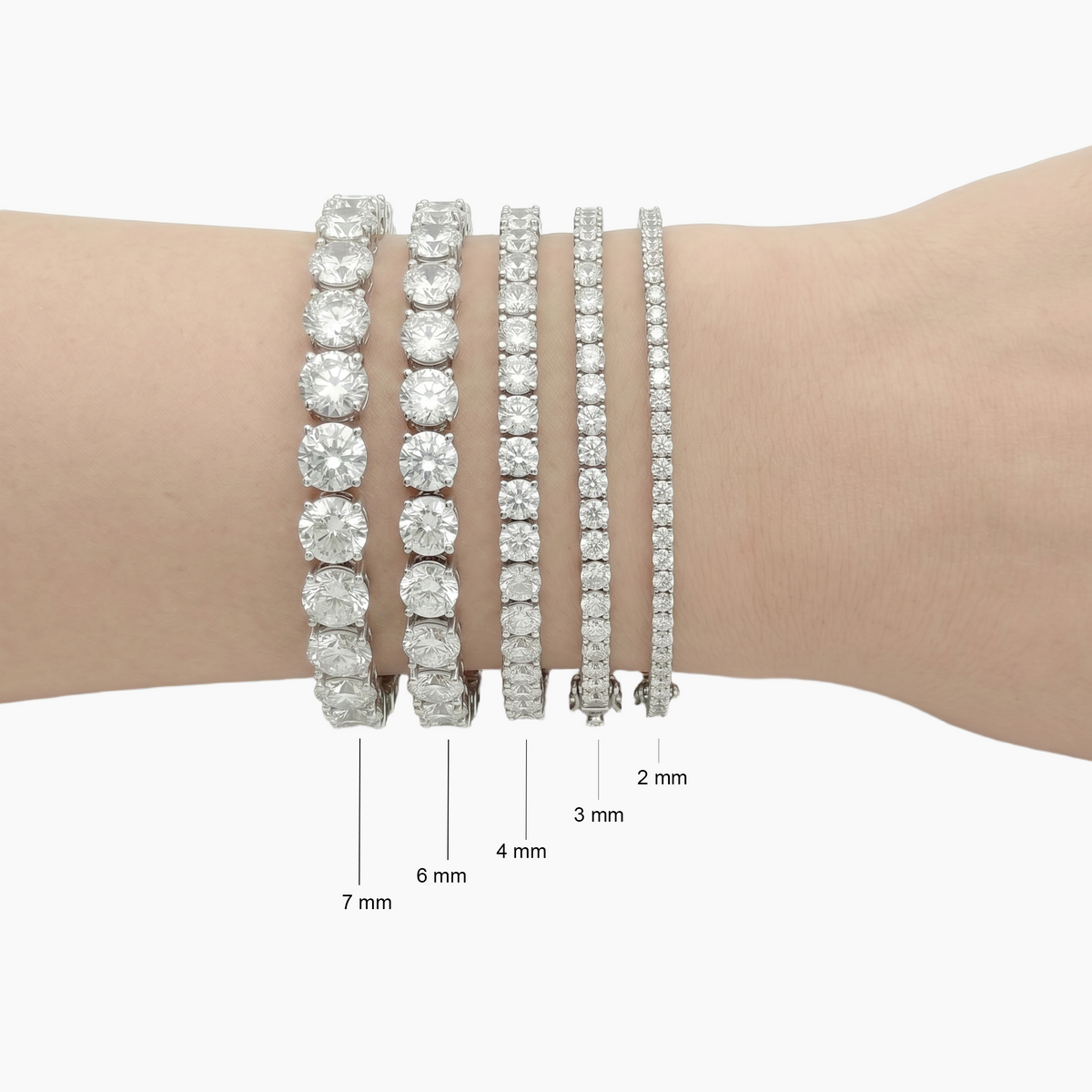 Delicate Tennis Bracelet (2mm) with White Round Stone – on White Gold