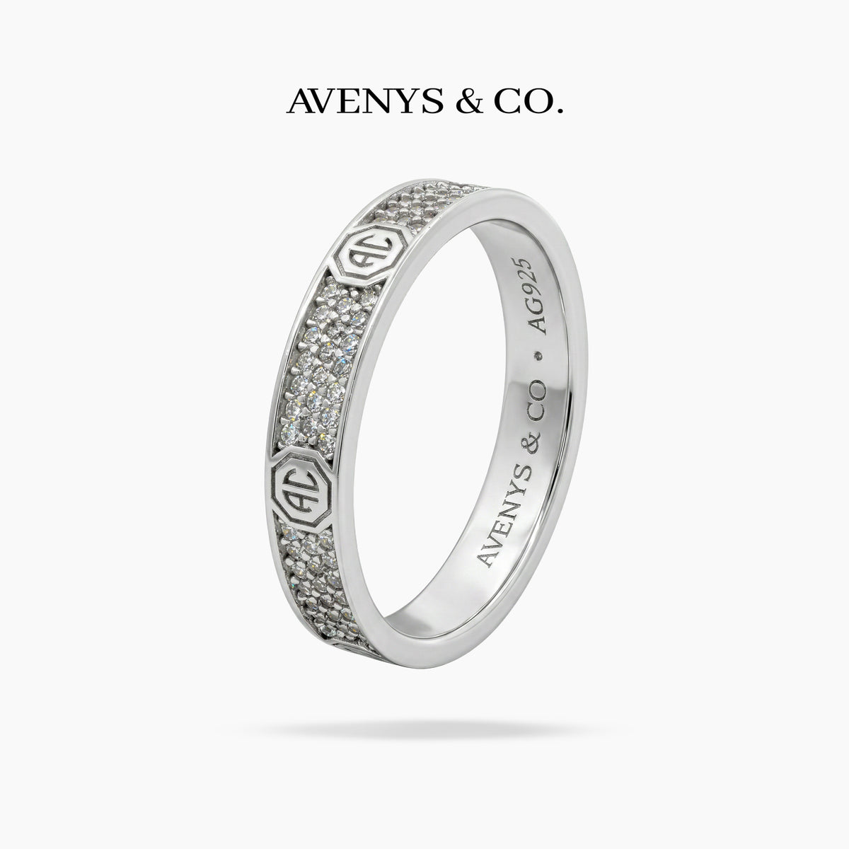 Halo Pave Slim Ring with White Round Stone – on White Gold