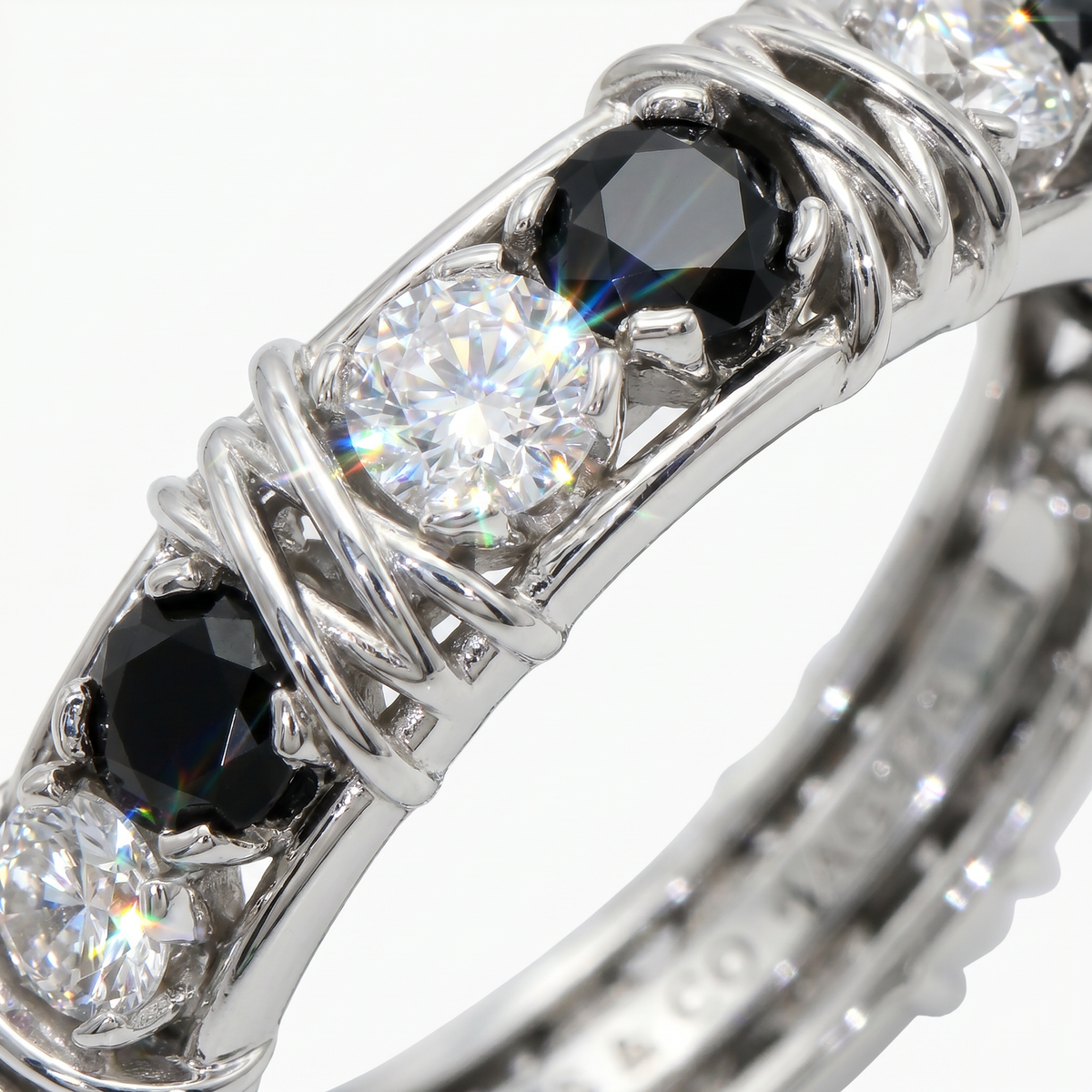 AV Signature Ring Mens with Black Round Stone – on White Gold