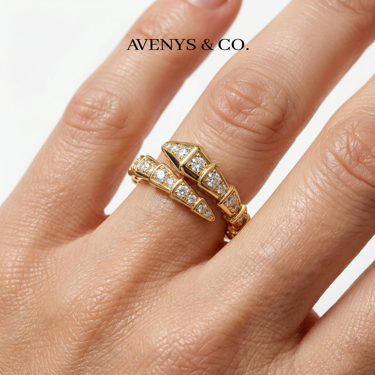 Coil Pave Ring with White Round Stone – on Yellow Gold
