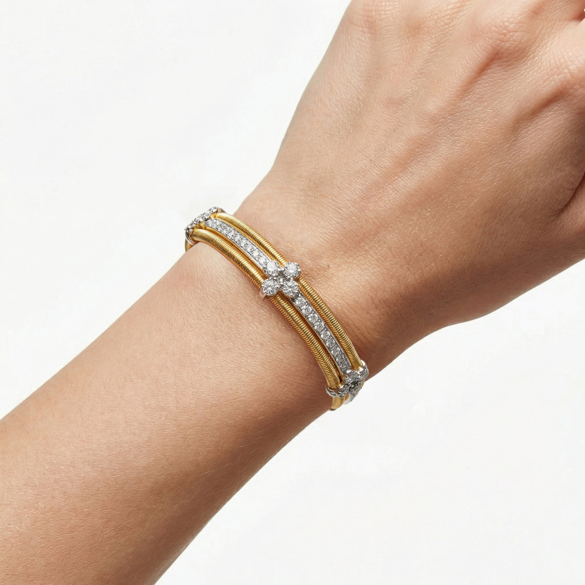 Centerline Bangle with White Round Stone – on Yellow Gold