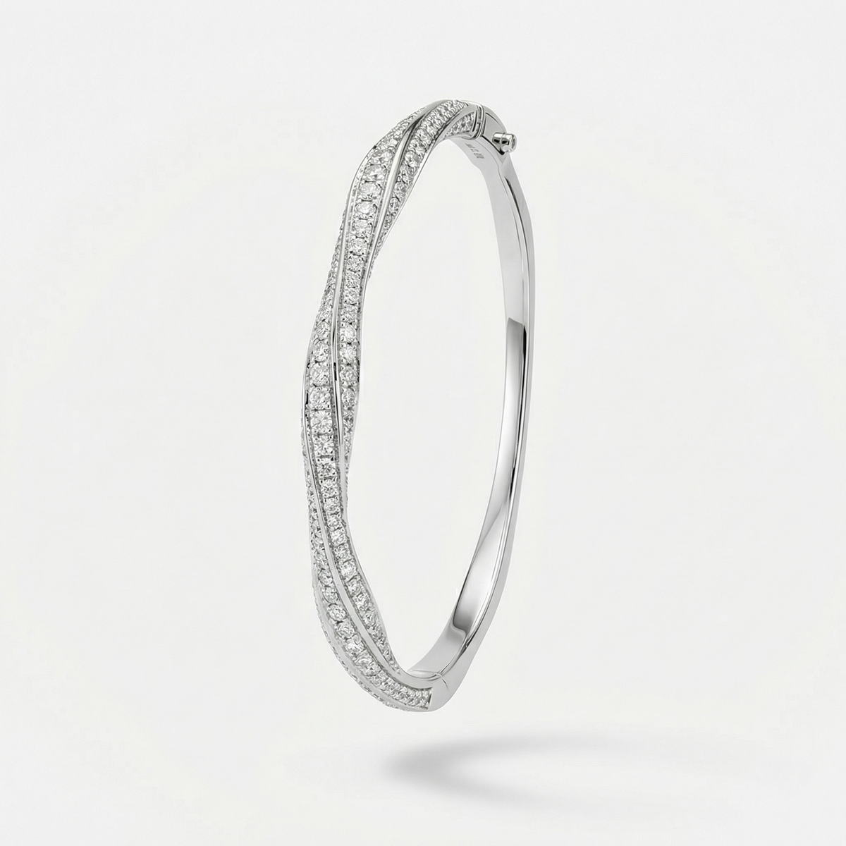 Spiral Bangle with White Round Stone – on White Gold