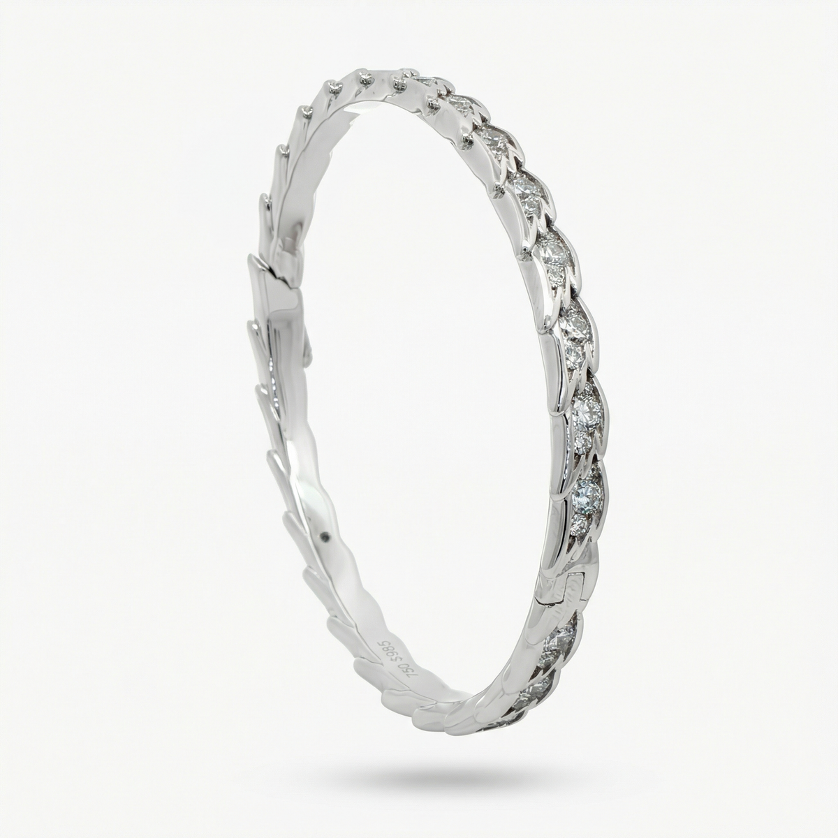 Birds Bangle with White Round Stone – on White Gold