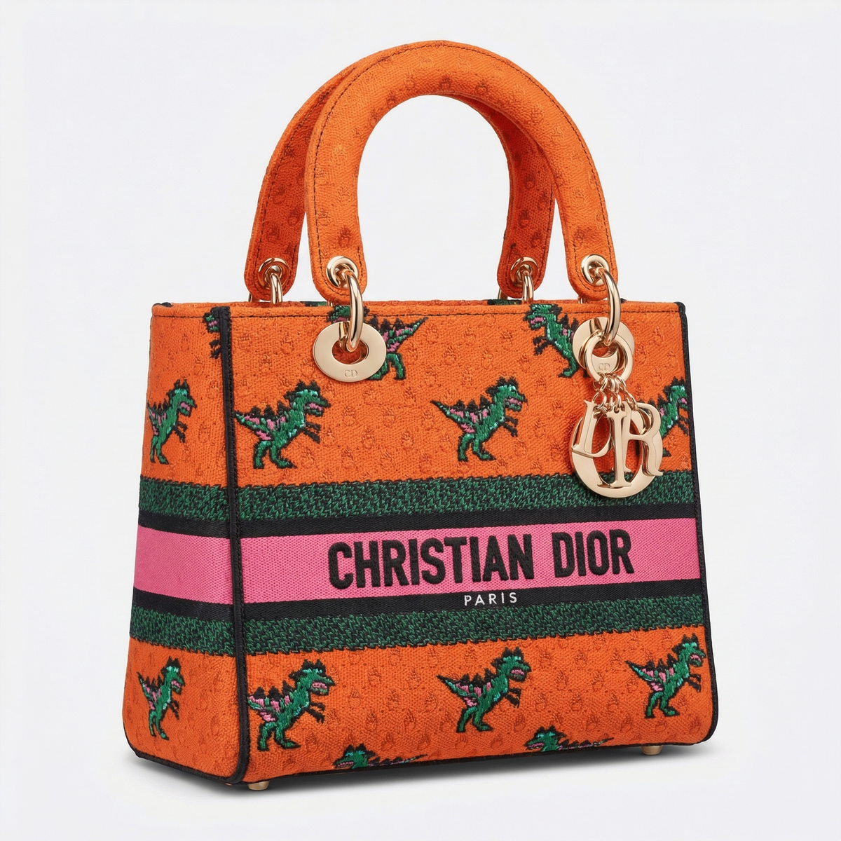 Christian Dior Medium Lady D-Lite – Dino Embroidered Canvas