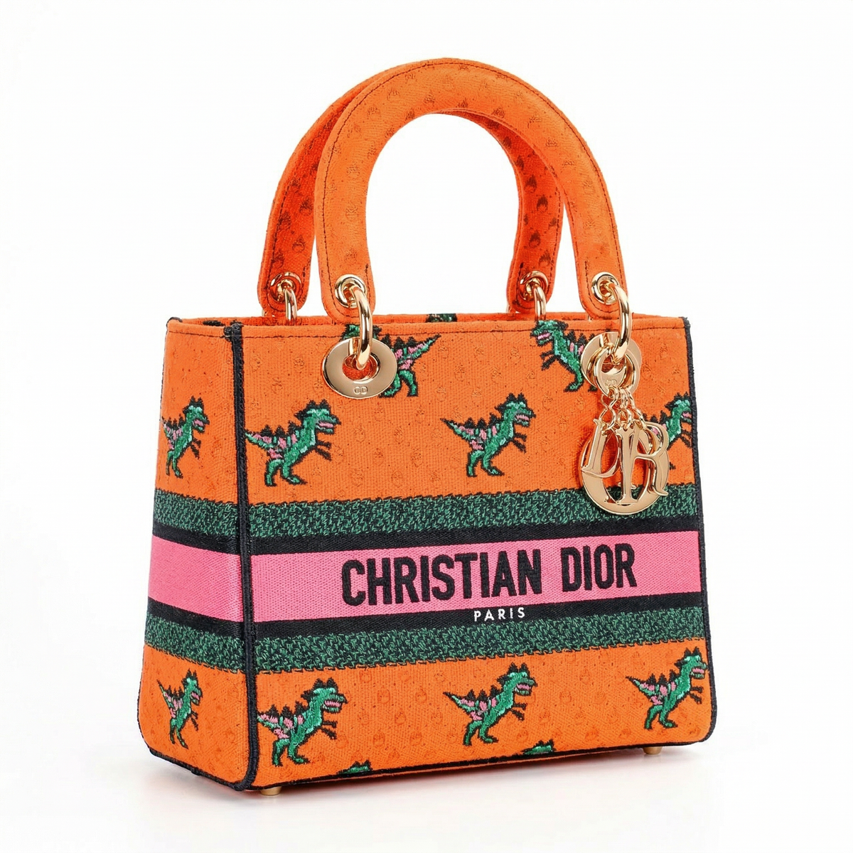 Christian Dior Medium Lady D-Lite – Dino Embroidered Canvas