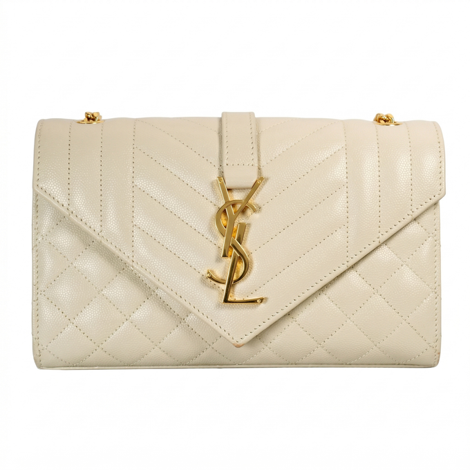 Saint Laurent Envelope Chain Wallet – Grain de Poudre Matelassé Leather