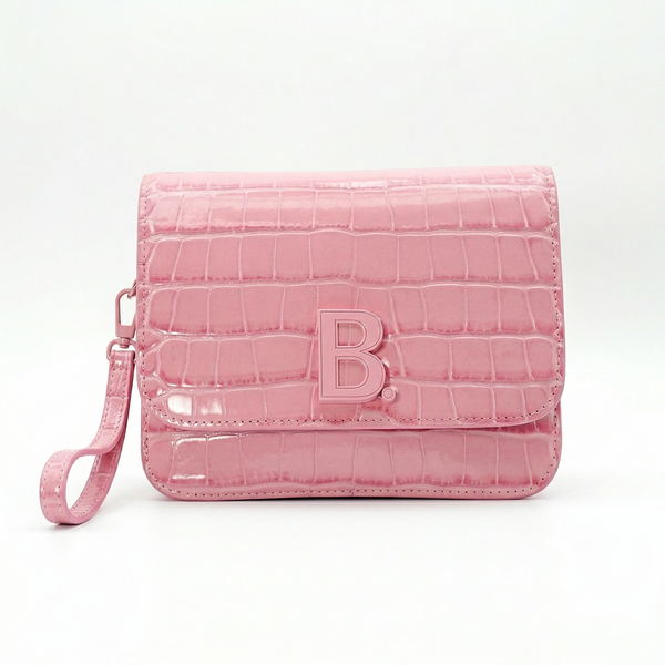 Balenciaga B Small Shoulder Bag – Croc-Embossed Leather – AVENYS
