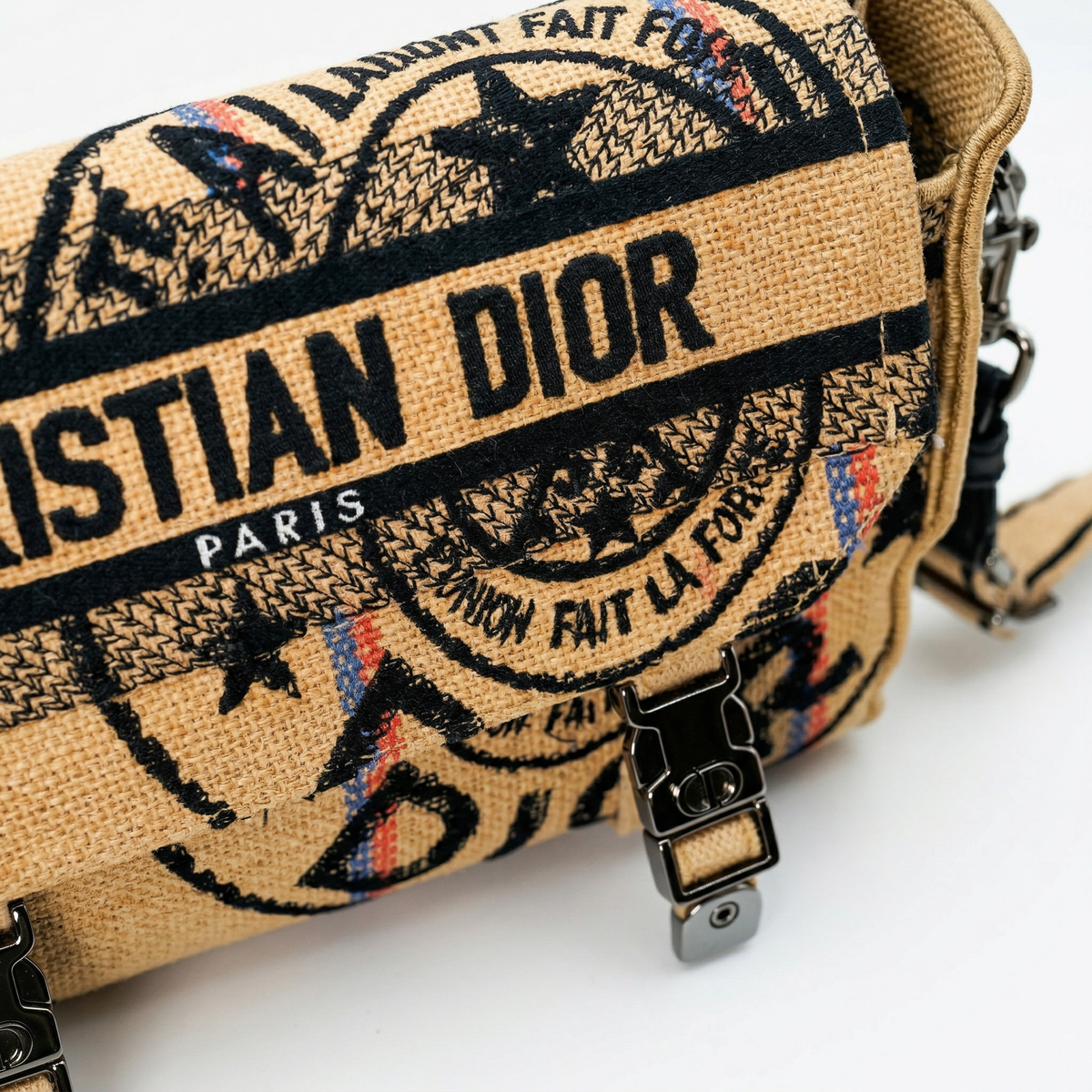 Dior Diorcamp Small – "L'Union Fait La Force" Jute Canvas