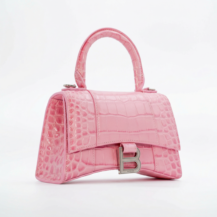 Balenciaga Hourglass Top Handle Bag – Croc-Embossed Calfskin