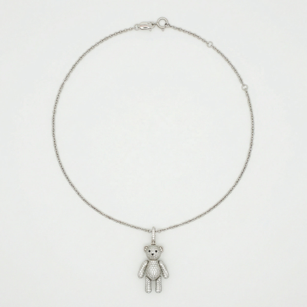 White Gold Diamond Teddy Bear Charm Necklace