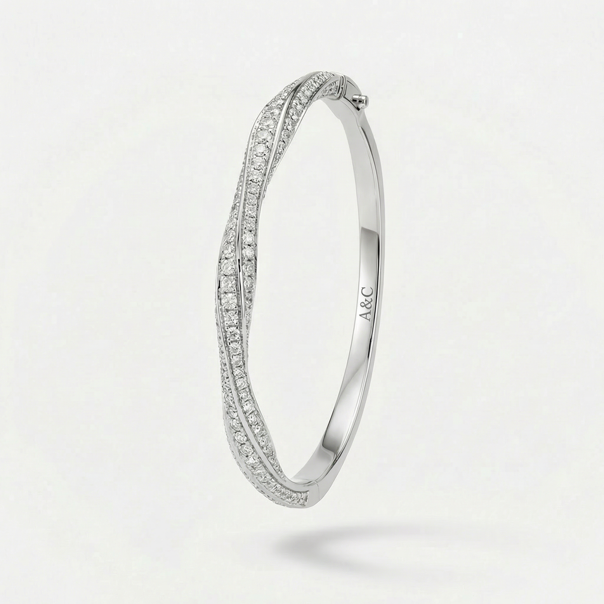 Spiral Bangle with White Round Stone – on White Gold