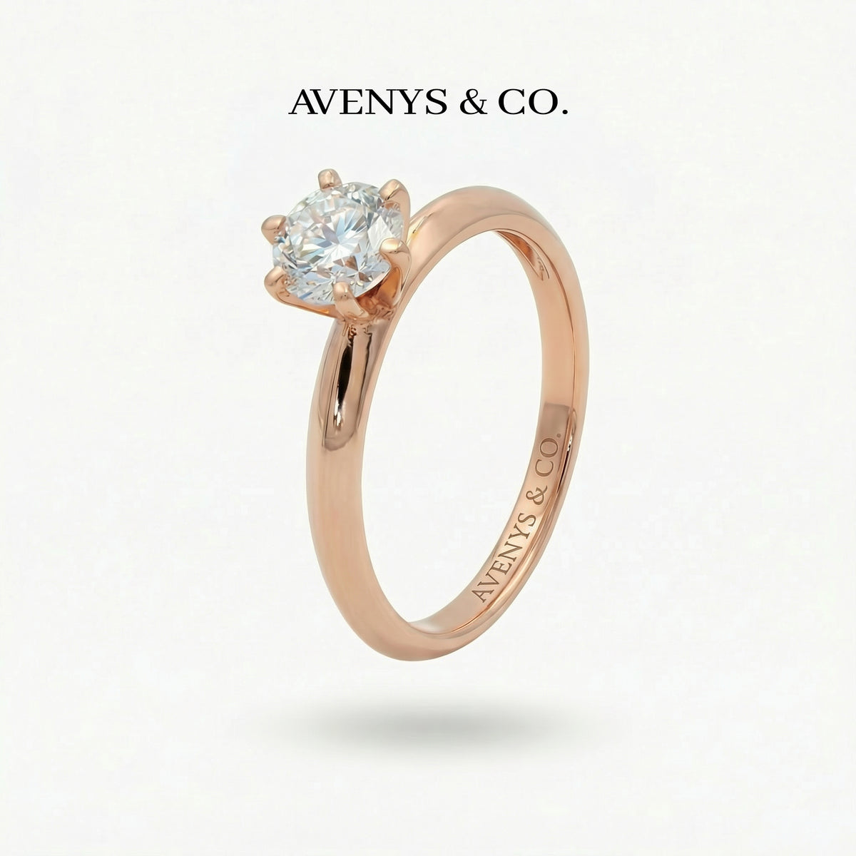 Delicate Solitaire Ring with White Round Stone – on Rose Gold
