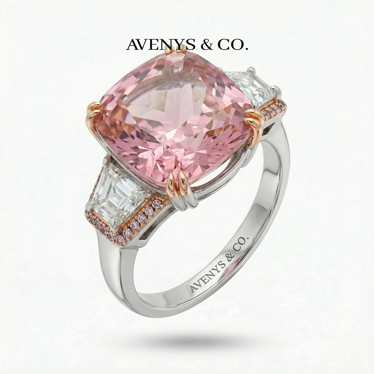 Trilogy Halo Ring with Pink Cushion Stone – on White Gold