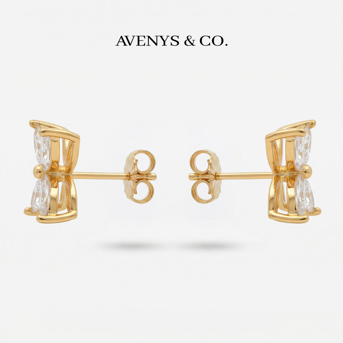 Star Earrings with White Marquise Stone – on Yellow Gold